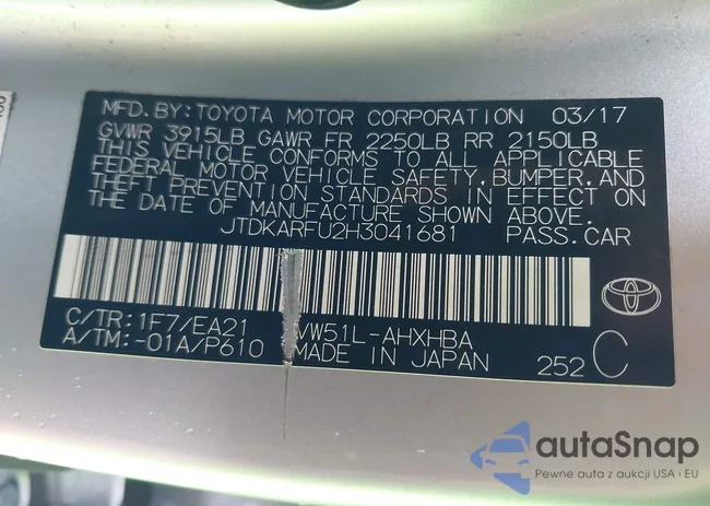 JTDKARFU2H3041681: 43708457