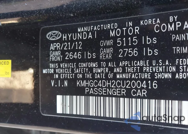 KMHGC4DH2CU200416: 43708470