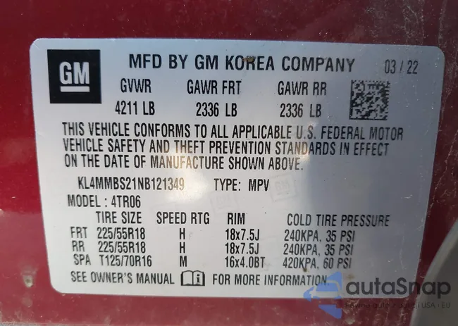 KL4MMBS21NB121349: 43708499