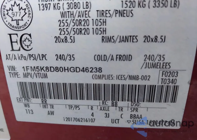 1FM5K8D80HGD46238: 43708524