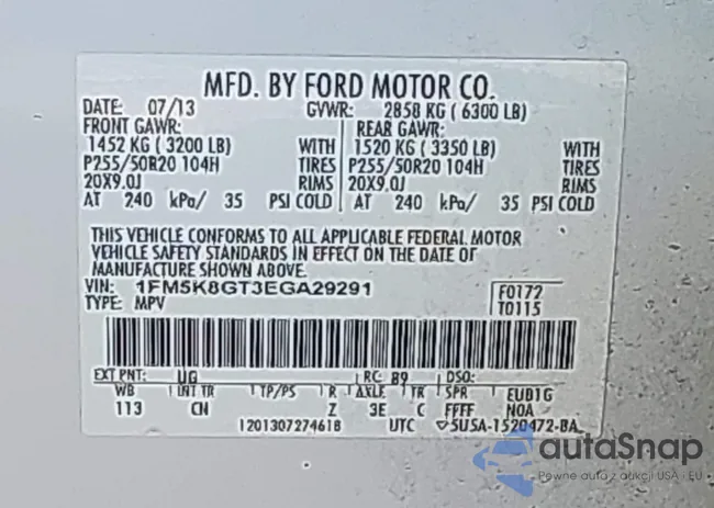 1FM5K8GT3EGA29291: 43707665