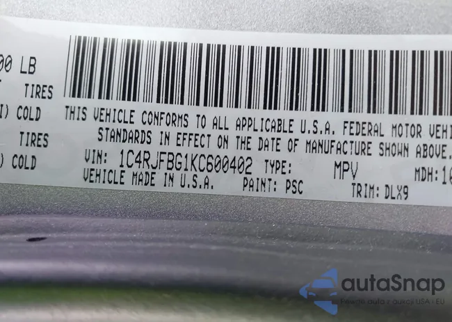 1C4RJFBG1KC600402: 43707777