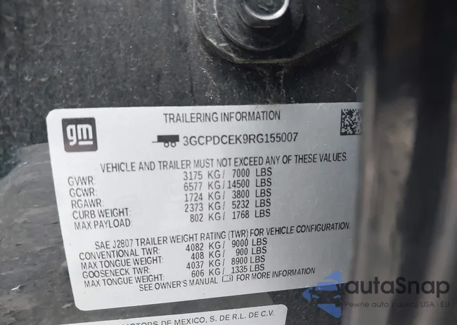 3GCPDCEK9RG155007: 43707850