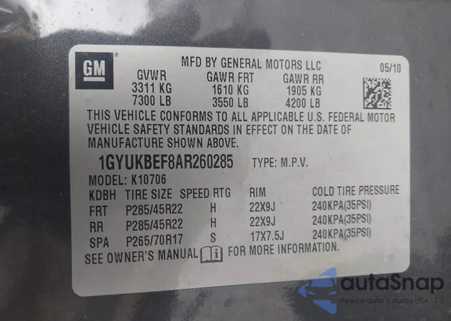 1GYUKBEF8AR260285: 43707865