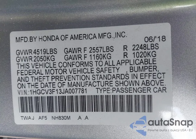 1HGCV3F13JA007781: 43707905