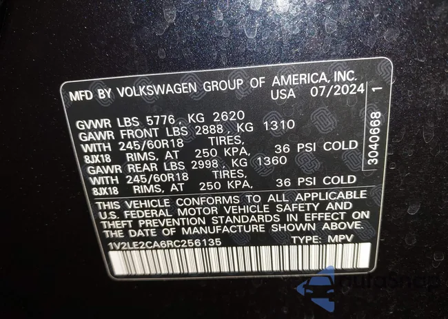 1V2LE2CA6RC256135: 43707912