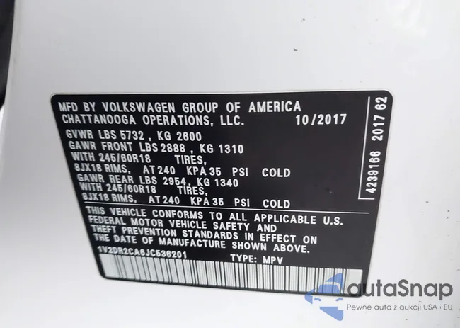 1V2DR2CA6JC536201: 43707943