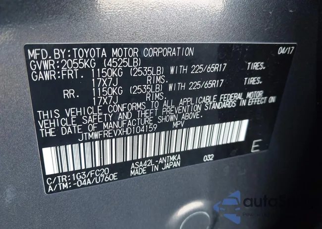 JTMWFREVXHD104159: 43709154