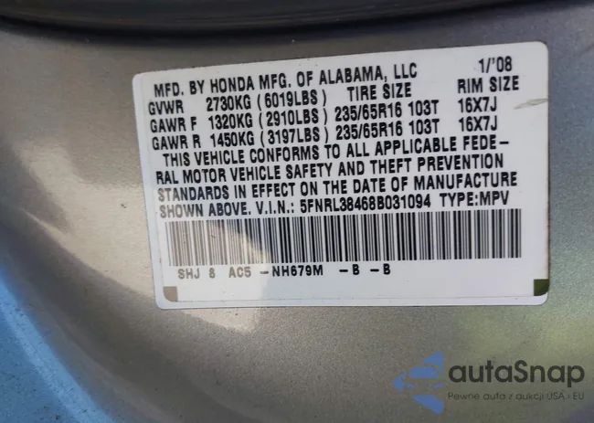 5FNRL38468B031094: 43708997