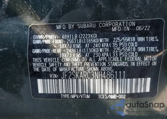 JF2SKARC3NH486111: 43709030