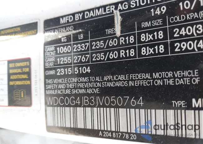 WDC0G4JB3JV050764: 43709046