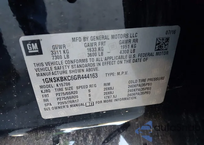 1GNSKBKC6GR444163: 43710135