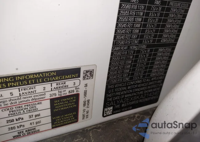 SALYA2EX8KA214340: 43710180