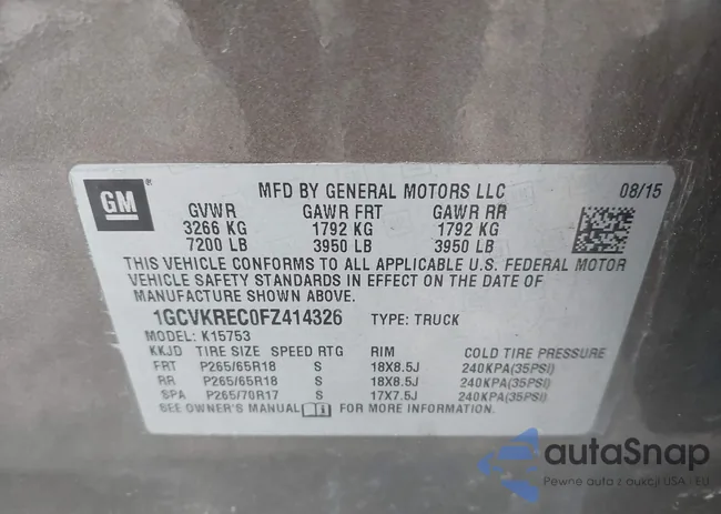 1GCVKREC0FZ414326: 43710234