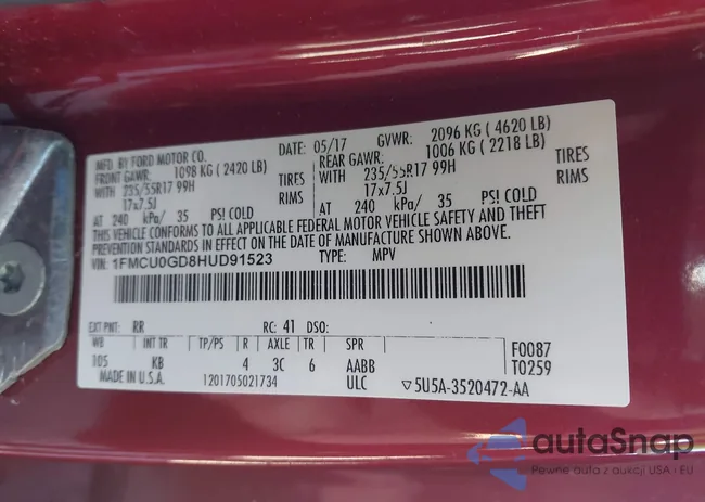 1FMCU0GD8HUD91523: 43710326