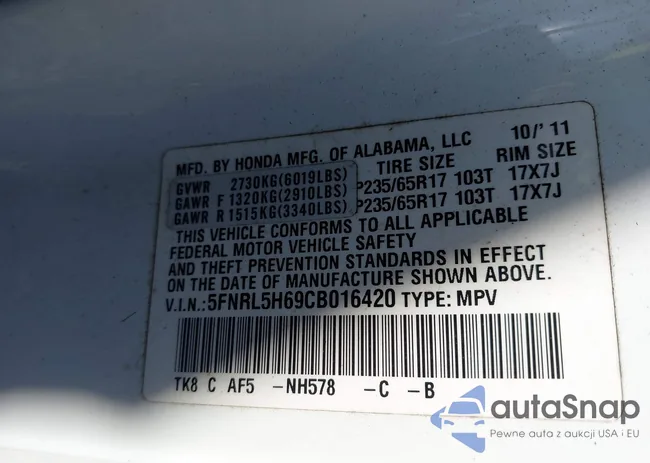 5FNRL5H69CB016420: 43710437