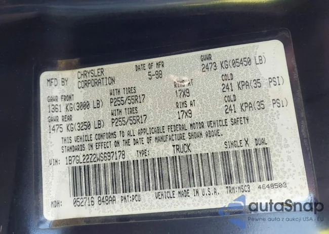 1B7GL22Z2WS697178: 43710511