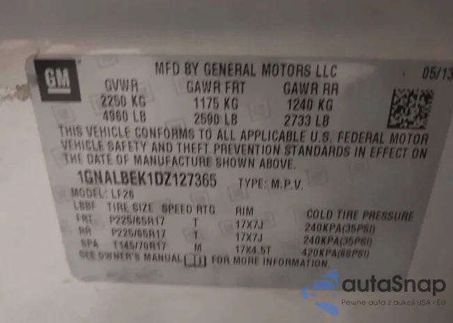 1GNALBEK1DZ127365: 43710512