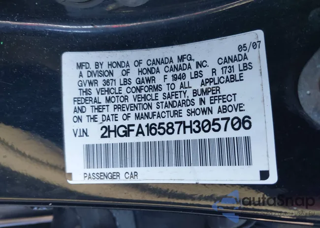 2HGFA16587H305706: 43710604