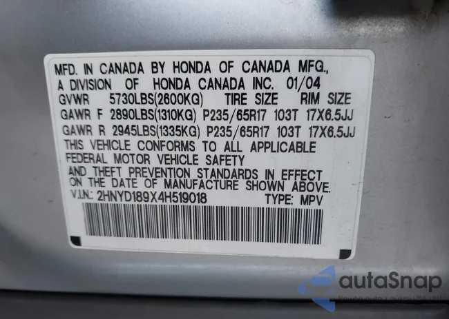 2HNYD189X4H519018: 43709721