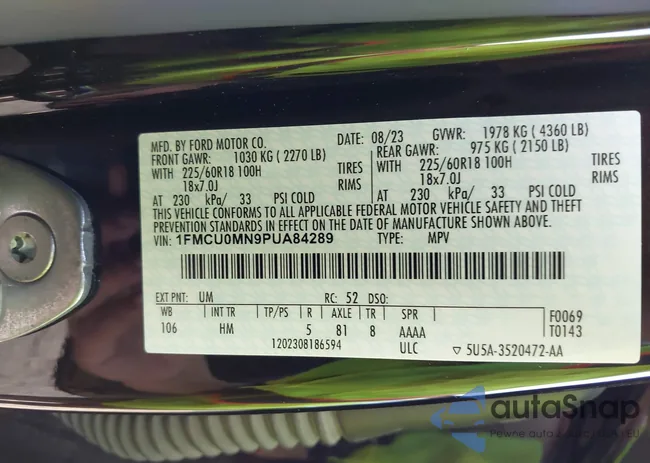 1FMCU0MN9PUA84289: 43709993