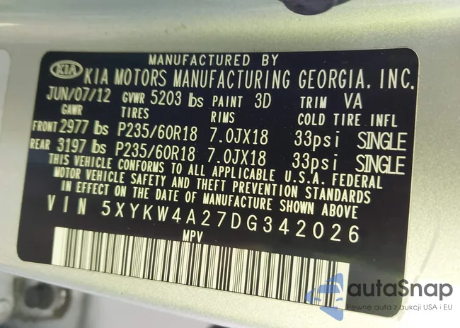 5XYKW4A27DG342026: 43710042