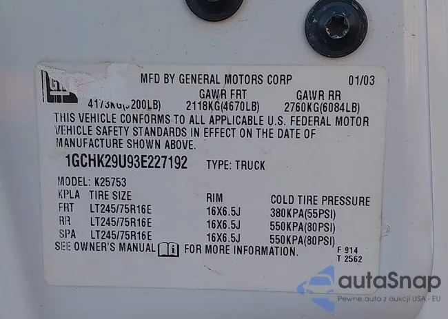 1GCHK29U93E227192: 43710045