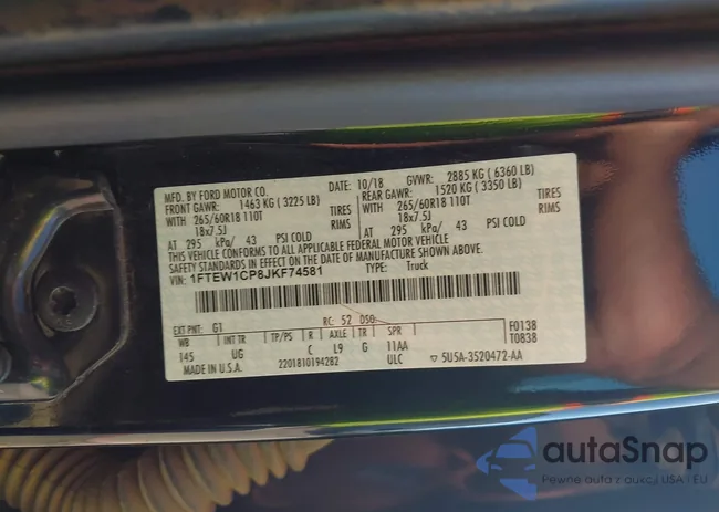 1FTEW1CP8JKF74581: 43711309