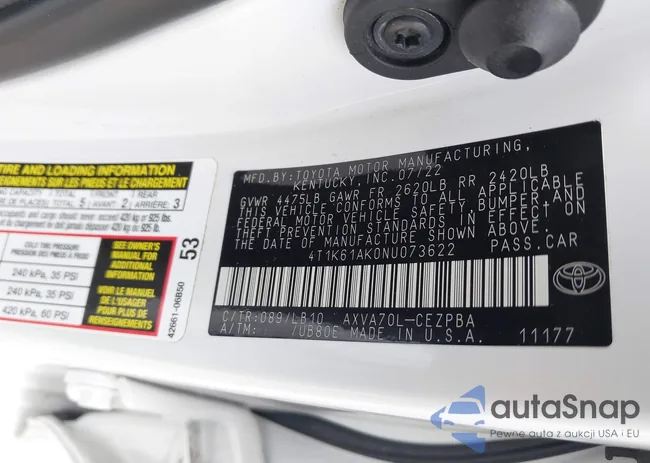 4T1K61AK0NU073622: 43711409