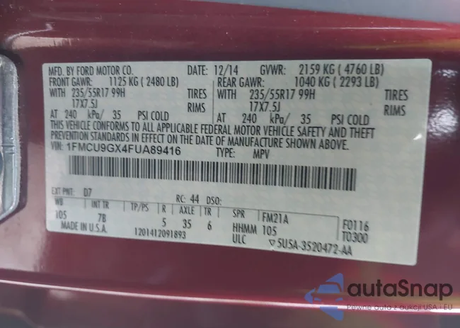 1FMCU9GX4FUA89416: 43711550