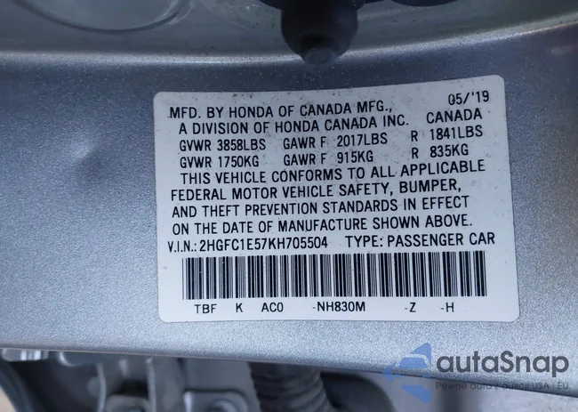 2HGFC1E57KH705504: 43710674