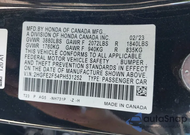 2HGFE2F54PH531252: 43710815