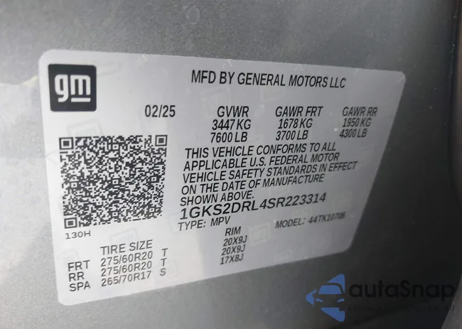 1GKS2DRL4SR223314: 43710816