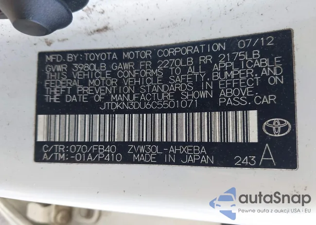 JTDKN3DU6C5501071: 43712243