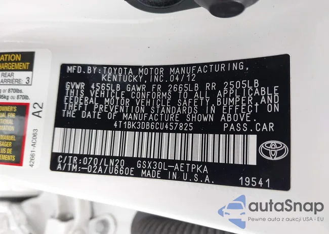 4T1BK3DB6CU457825: 43712272