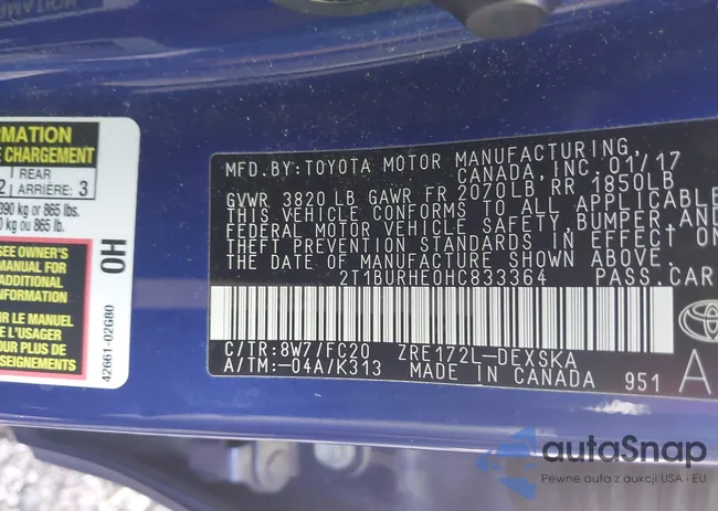 2T1BURHE0HC833364: 43712295