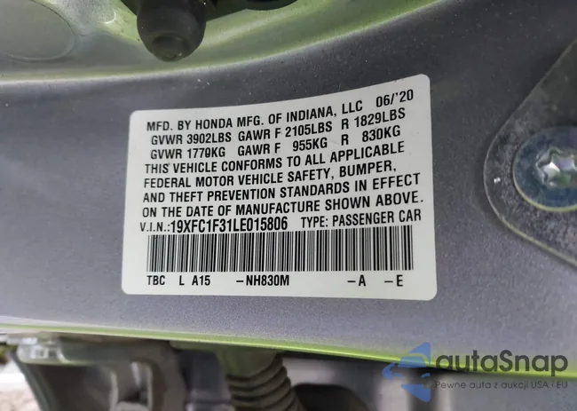 19XFC1F31LE015806: 43712352
