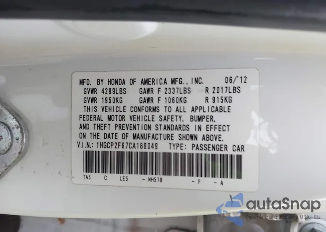 1HGCP2F67CA189049: 43712412