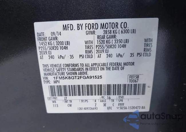 1FM5K8GT2FGA91525: 43712452