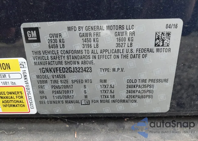 1GNKVFED2GJ323423: 43712456