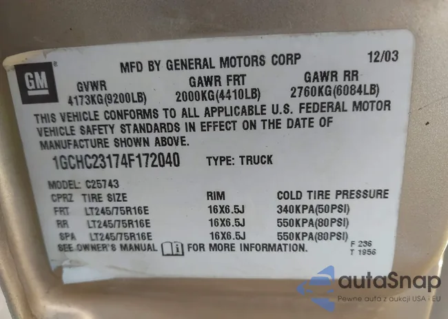 1GCHC23174F172040: 43712486