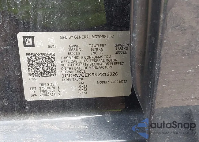 1GCRWCEK9KZ312026: 43712506