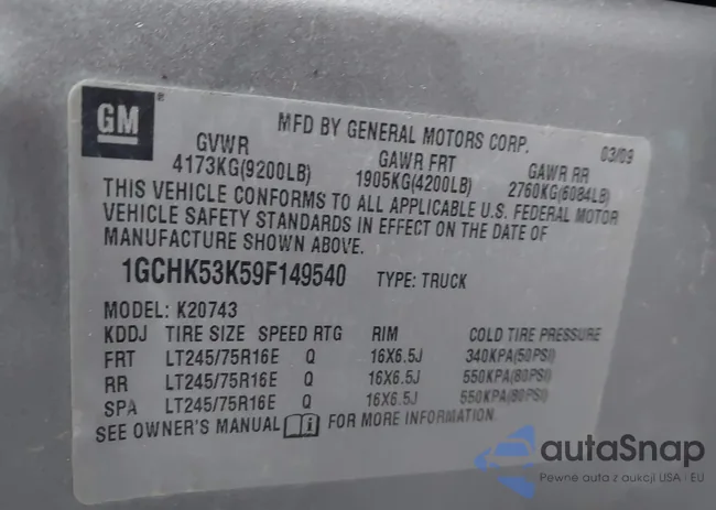 1GCHK53K59F149540: 43711692