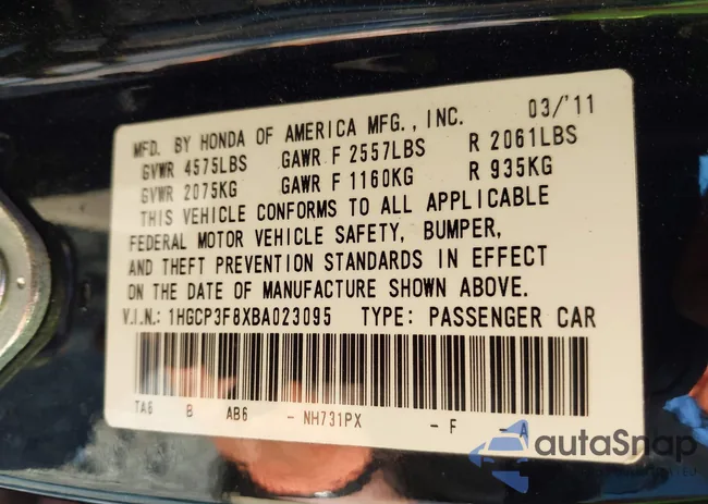 1HGCP3F8XBA023095: 43711696