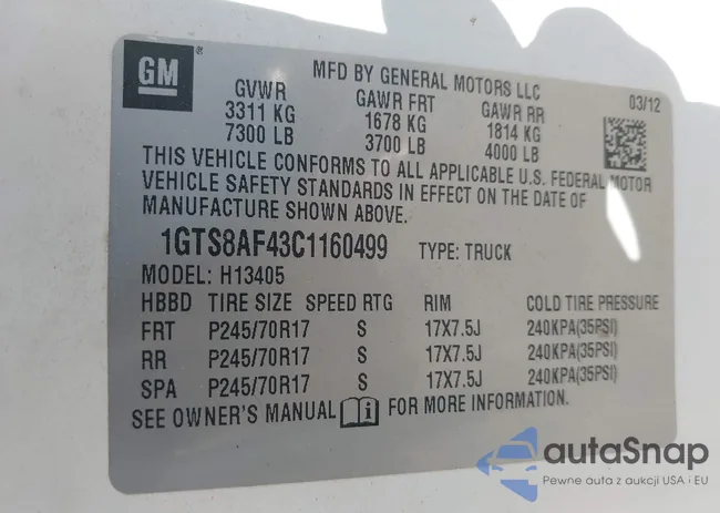 1GTS8AF43C1160499: 43711889