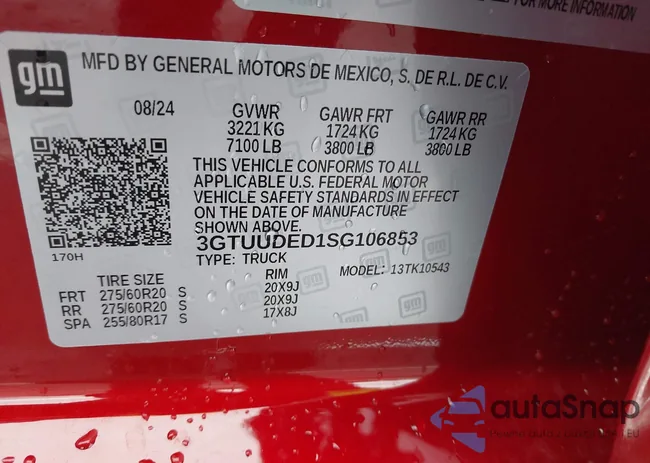 3GTUUDED1SG106853: 43713223