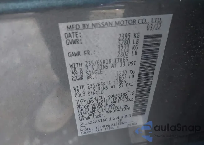 5N1AZ2AS1NC124933: 43713233