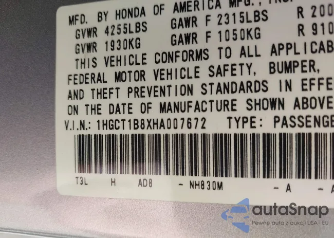 1HGCT1B8XHA007672: 43713306