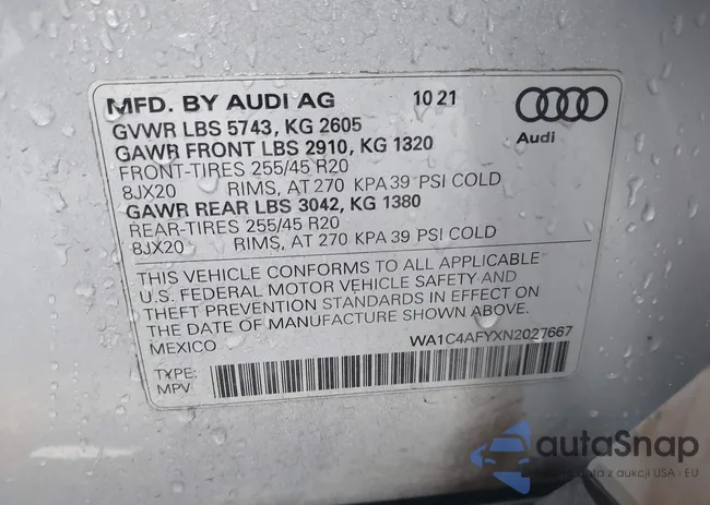 WA1C4AFYXN2027667: 43713356