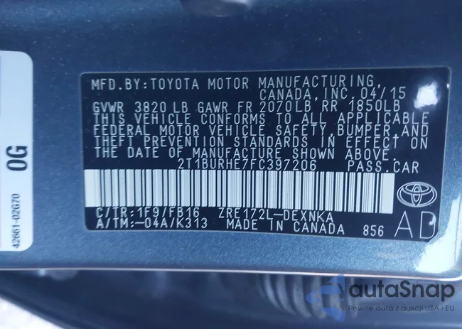 2T1BURHE7FC397206: 43713593